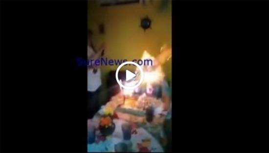 بالفيديو.. عيد ميلاد عجوز ينتهي باحتراقها