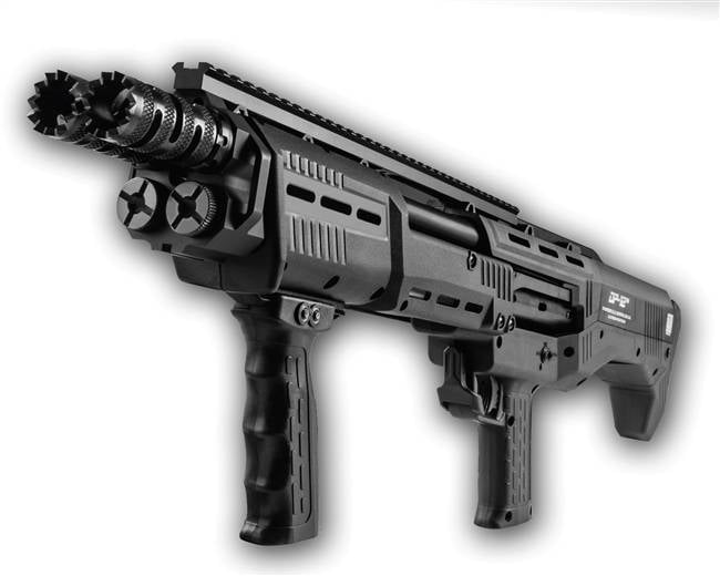 بالفيديو ... اختبار  بندقية pump action  مستقبلية  ذات ماسورتين