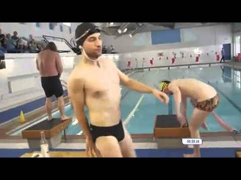 بالفيديو اغرب سباق سباحة للضحك يجب شرب زجاجة فودكا قبل السباق