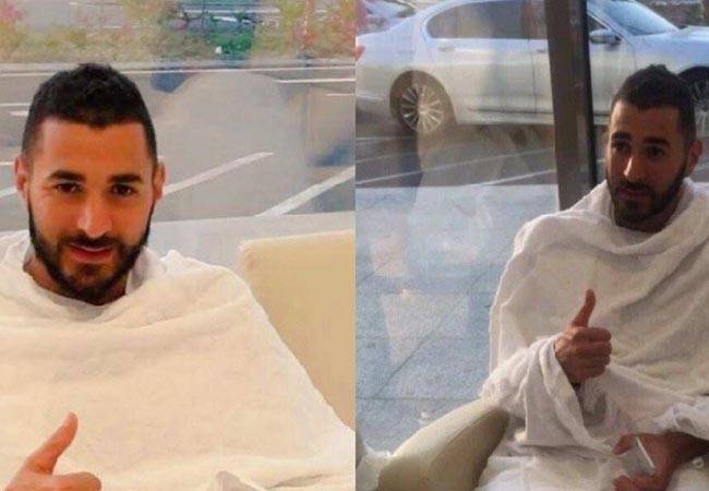 كريم بنزيما يؤدي مناسك العمرة في السعودية