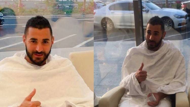بالصور.. كريم بنزيما يؤدي مناسك العمرة