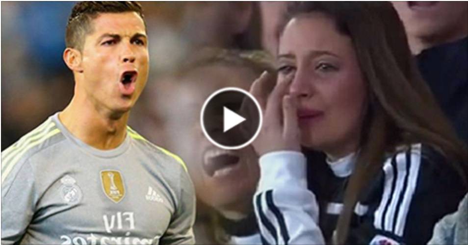 بكاء حسناء مدريدية بشدة بسبب ما قعله بها كرستيانو رونالدو أمام الجميع فى المدرجات