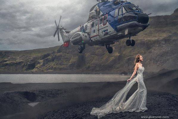 بالفيديو: مروحية كادت تودي بحياة عروس من أجل صورة