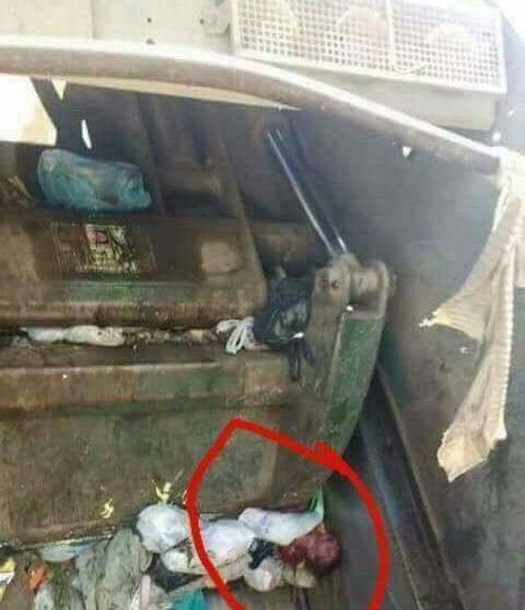 بالصور الصادمة طفل حديث الولادة داخل شاحنة لهرس النفايات!!