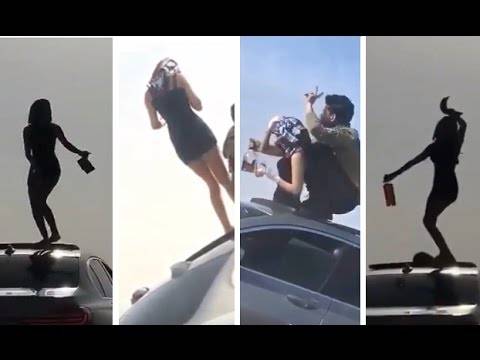 بالفيديو- فتاة ثملة ترقص فوق سيارة في السعودية