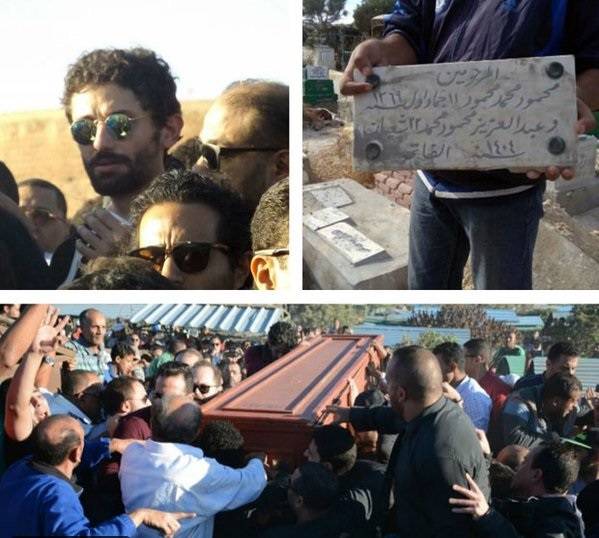 صور مؤثرة- لحظة دفن محمود عبد العزيز وابنه يتعرض للإغماء