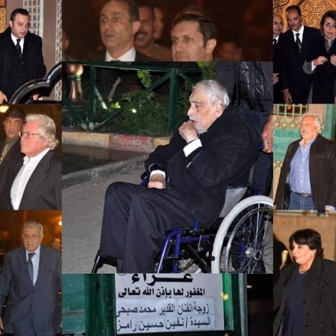 جميل راتب يشارك في عزاء زوجة محمد صبحي على كرسي متحرك!