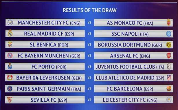 قرعة دوري الأبطال: ريال مدريد ــ نابولي
برشلونة يواجه باريس سان جرمان
وأرسنال يصطدم ببايرن ميونيخ