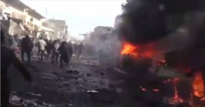 اللحظات الأولى بعد التفجير في مدينة إعزاز السورية