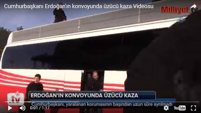 بالفيديو - حافلة تقل أردوغان تدهس أحد حراسه