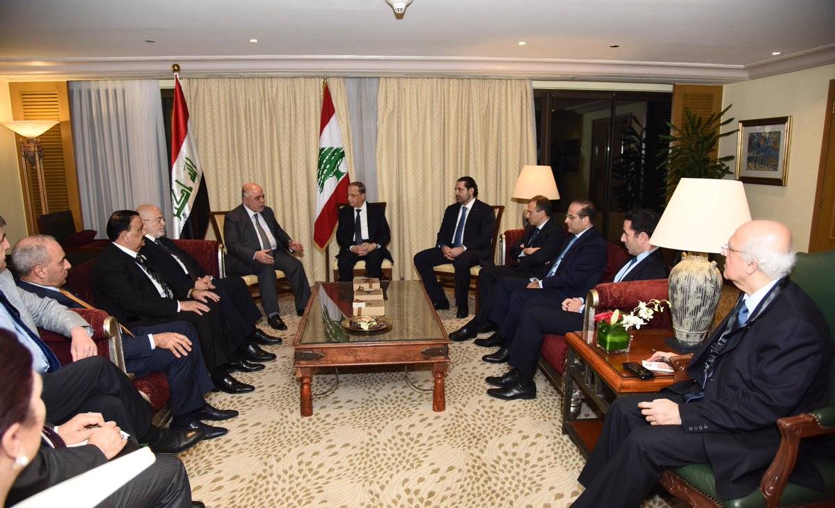 الرئيس عون يلتقي رئيس الوزراء العراقي حيدر العبادي بحضور الرئيس الحريري