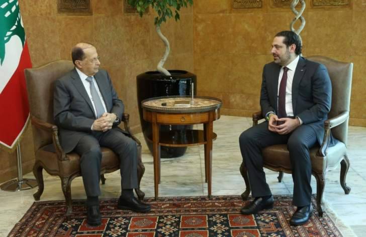 الرئيس عون يلتقي الحريري في قصر بعبدا قبيل جلسة مجلس الوزراء