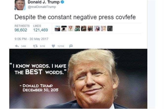 ترامب يحيّر العالم بـ"covfefe".. غرّد بكلمة لا وجود لها في اللغة الإنكليزية!