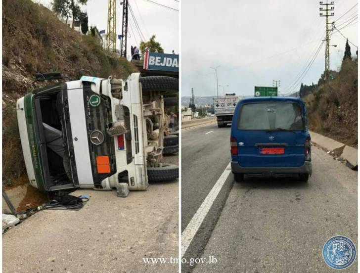 3 جرحى بانقلاب شاحنة على اوتوستراد البترون