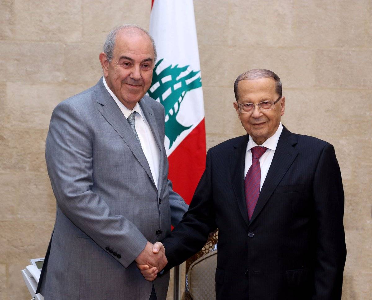 الرئيس عون لنائب رئيس جمهورية العراق اياد علاوي، نعمل لتعزيز العلاقات في كل المجالات بين لبنان والعراق، ونواجه معاً الإرهاب، وسننتصر عليه
