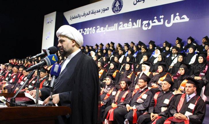 الجامعة الإسلاميّّة احتفلت بتخريج طلابها في صور
المولى : نُهنئ الجيش بانتصاره على الإرهاب
أحمد قبلان: أمن لبنان مُرتبط بمقدرة المقاومة