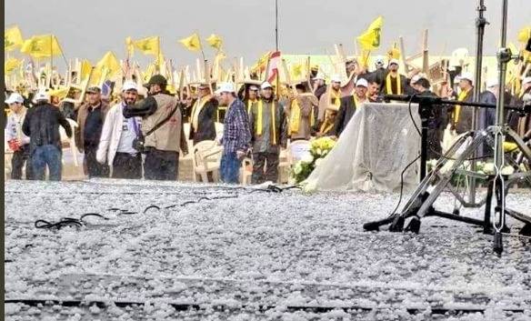 بالفيديو.. حبات البرد تُقاطع كلمة نصرالله في احتفال عين بورضاي!