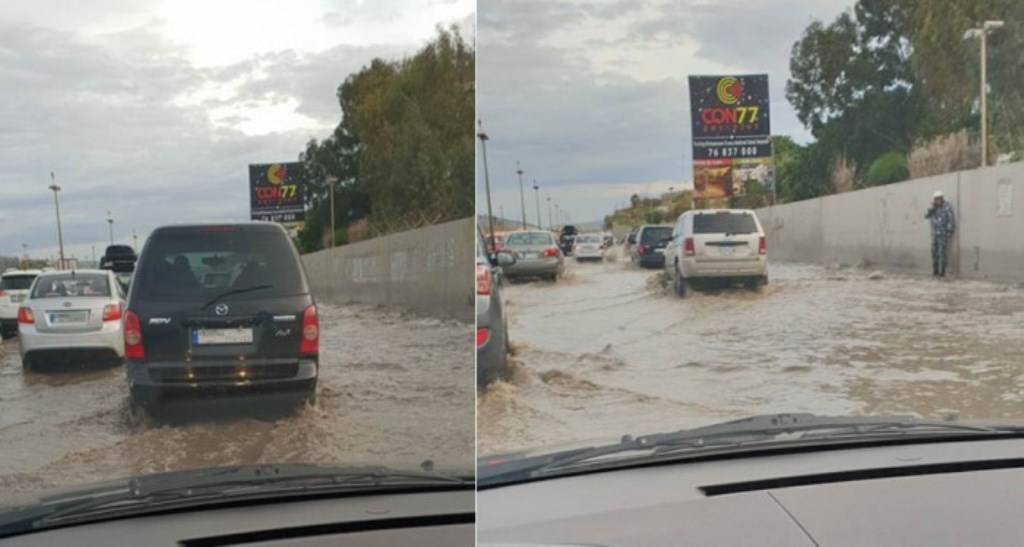 نفق المطار غرق بالمياه وعناصر مفرزة سير بعبدا عملت على إزالتها لتسهيل حركة المرور