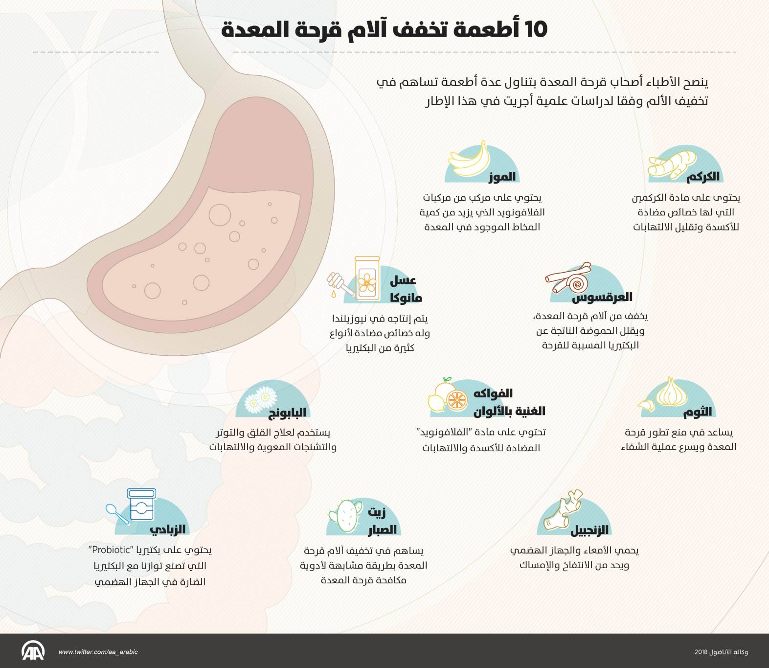 10 أطعمة تخفف آلام قرحة المعدة