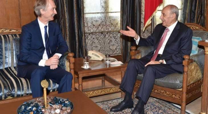 بري يؤكد لبيدرسون موقف لبنان من ملف النازحين