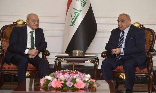 علاقات التعاون بين البلدين في لقاء بري ورئيس الوزراء العراقي