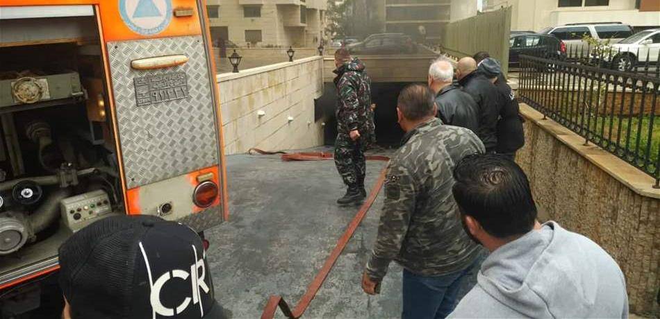 بالفيديو: حريق داخل مرآب للسيارات خلف السفارة المصرية!