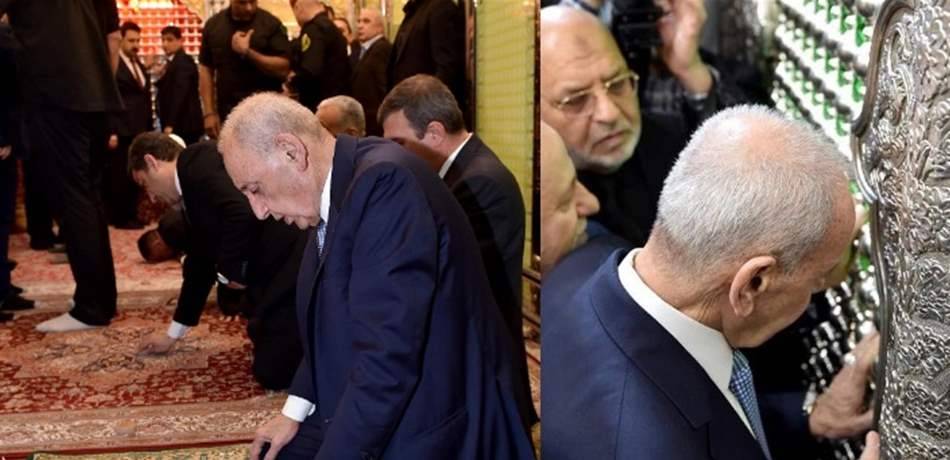 بري كما لم تروه من قبل.. صلاة وزيارة وهكذا استقبله لبنانيون في كربلاء! (فيديو وصور)