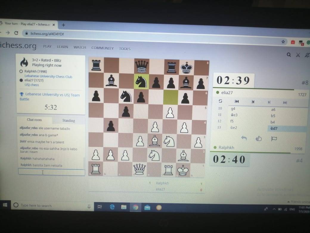 الجامعة اللبنانية تــغــلّــب على اليسوعية بــفـارق مــريـــح
شطرنج ودي عن بُعد : فوز ثانٍ لفريق الجامعة اللبنانية