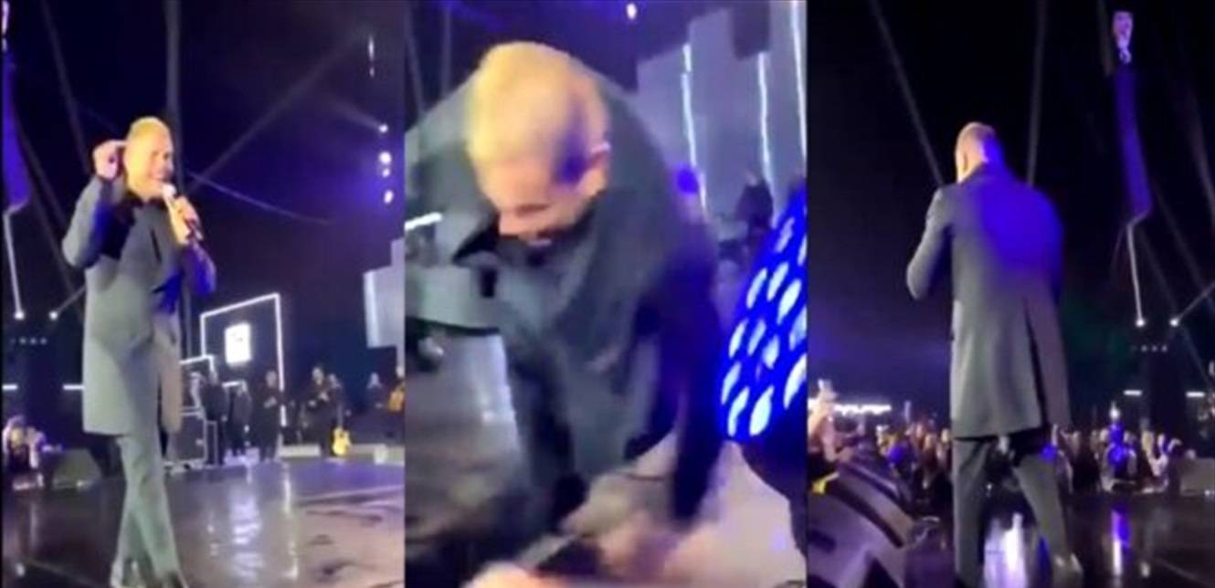 لحظة سقوط عمرو دياب المفاجئ على المسرح أثناء حفله بالقاهرة (فيديو)