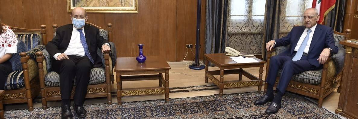 بري استقبل لودريان وعرض الاوضاع العامة مع العريضي