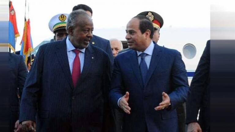 السيسي ورئيس جيبوتي يعلنان ضرورة التوافق اتفاق قانوني عادل ومتوازن حول ملء سد النهضة