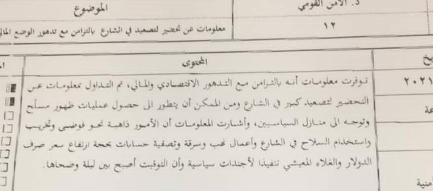 معلومات للأمن العام: الأمور  ذاهبة نحو فوضى وتخريب