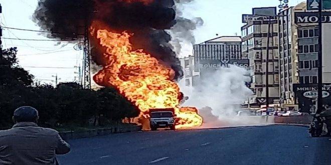بالفيديو - إنفجار صهريج في وسط الزوق