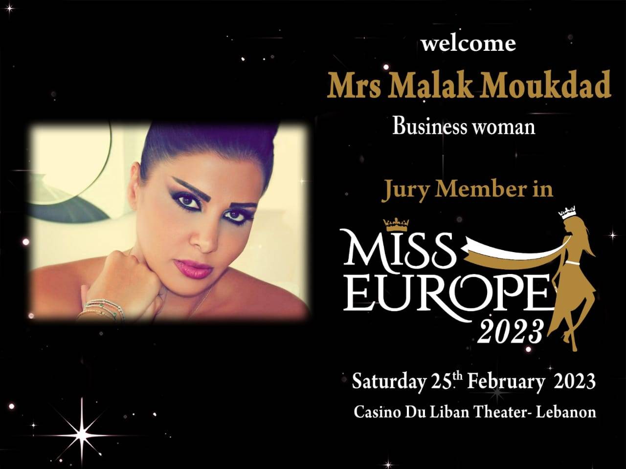 ملاك المقداد عضو لجنة تحكيم Miss Europe 2023
