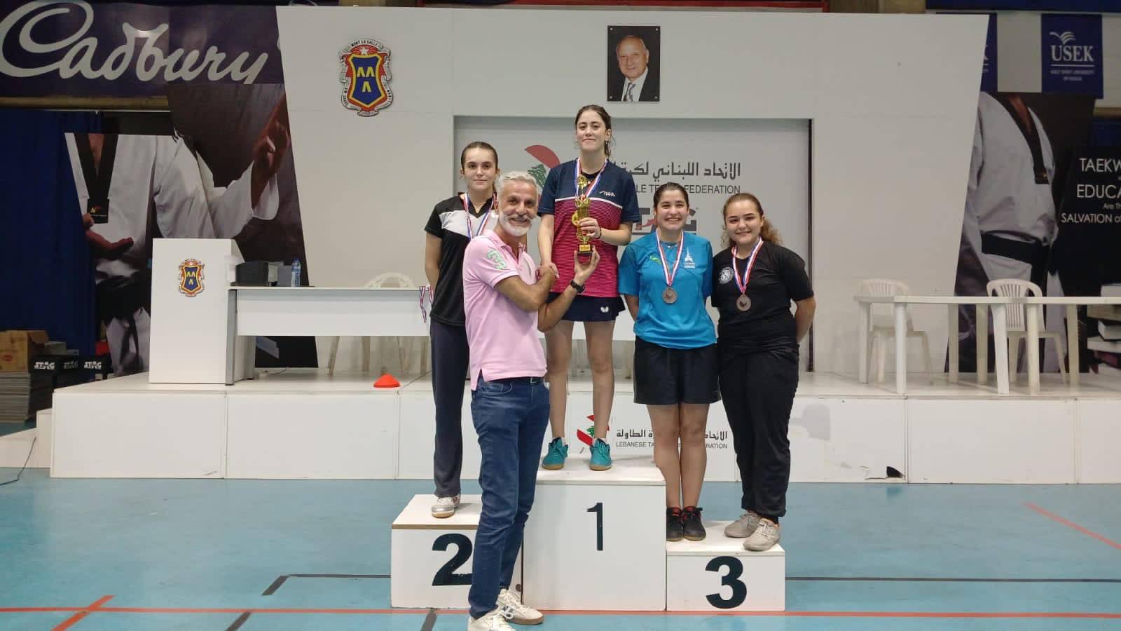 ليتيسيا وتاليا عازار وفاطمة الدقدوقي
بطلات لبنان للفئات العمرية في كرة الطاولة