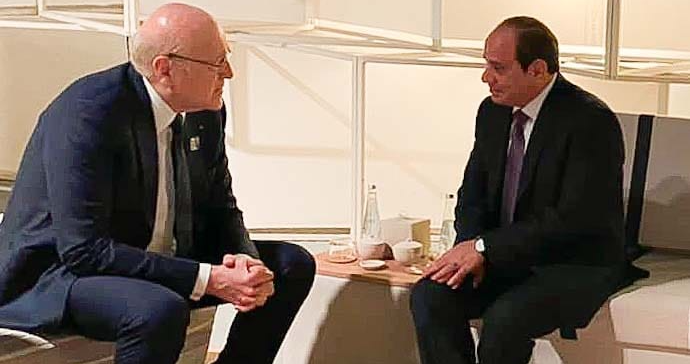 ميقاتي بحث مع السيسي الوضع في لبنان وغزة
 وناقش مع رئيس "توتال إنرجيز" استئناف أعمال الحفر