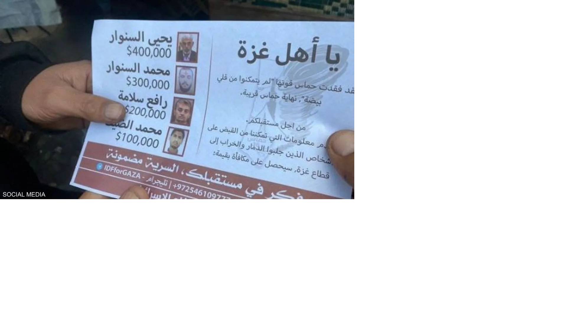 "إسرائيل" تعرض مكافآت لمن يدلي بمعلومات عن قادة حماس