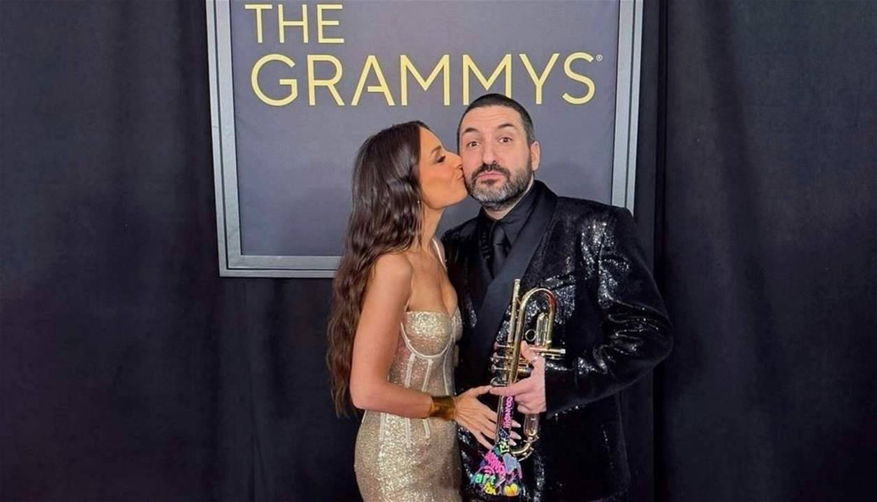 هبة طوجي تدعم زوجها إبراهيم معلوف في حفل غرامي 2024