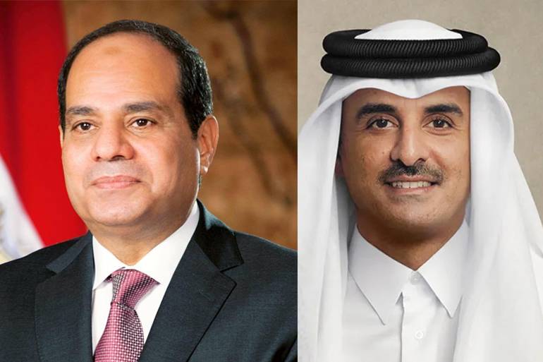 أمير قطر يبحث مع الرئيس المصري تطورات الأوضاع في قطاع غزة