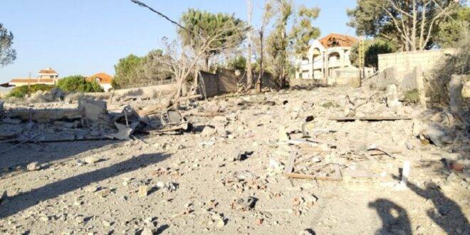 تدمير مبنى من 7 طبقات بالغارة على مثلث بير القنديل ـ النبطية