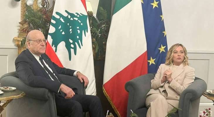 شكر ميلوني على جهودها لوقف النار ودعم الجيش
ميقاتي التقى عباس وسفراء: معنويات جيشنا
عالية... والأنظار متجهة الى جلسة 9 كانون الثاني