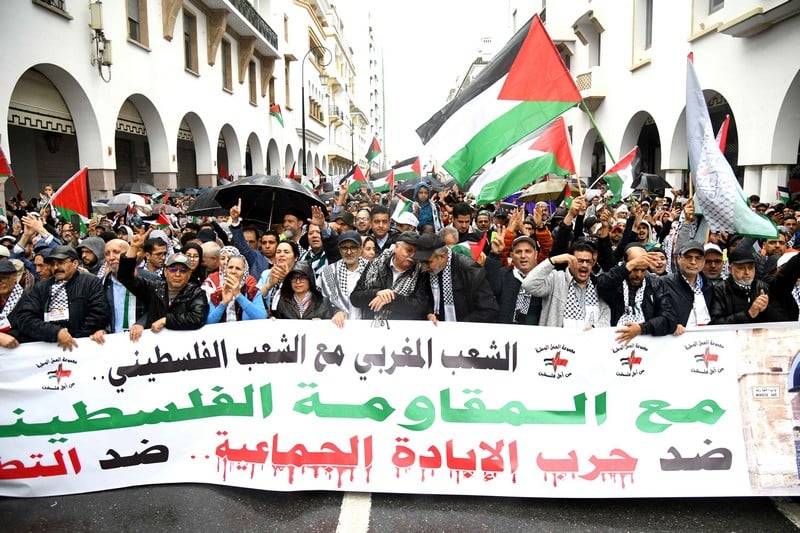 تظاهرات في الرباط احتجاجاً على المجازر بحق الفلسطينيين