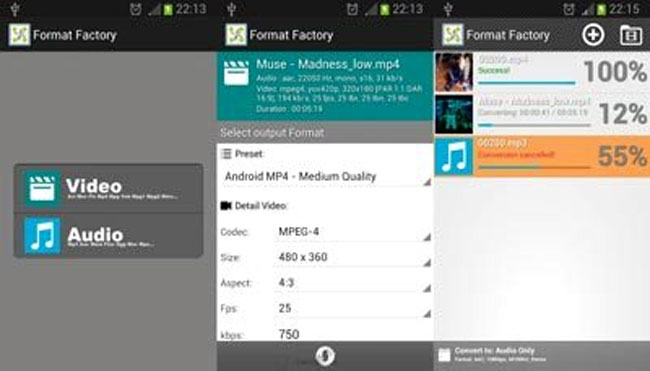Format Factory لتحويل ملفات الموسيقى والفيديو في أندرويد