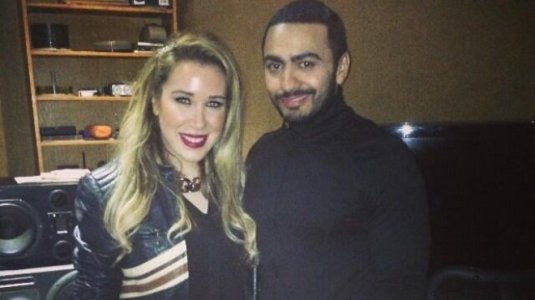 سابين وتامر حسني معاً داخل الستديو