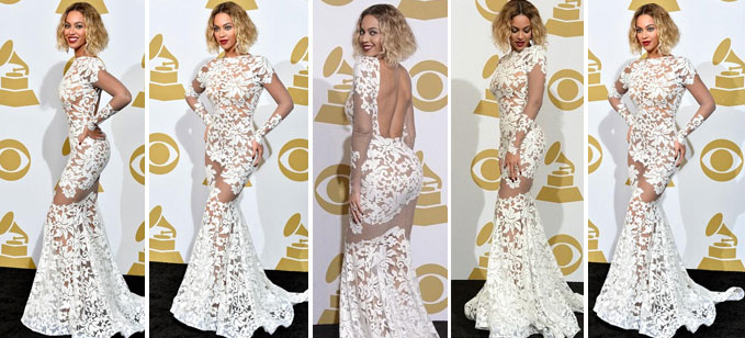 بالصور: بيونسيه تفجّر قنبلة من الإثارة بفستان شفّاف في الـGrammy
