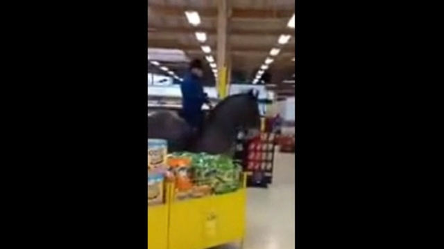 بالفيديو.. فتاة تتجول في مركز تجاري على ظهر حصان