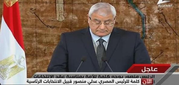 كلمة للرئيس المصري عدلي منصور قبيل الانتخابات الرئاسية