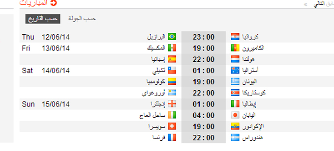 جدول مباريات كأس العالم لهذا الأسبوع!