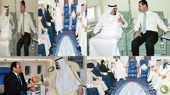 بالصور الفرق بين جلسة الأسد والسيسي بطائرة ملك السعودية
