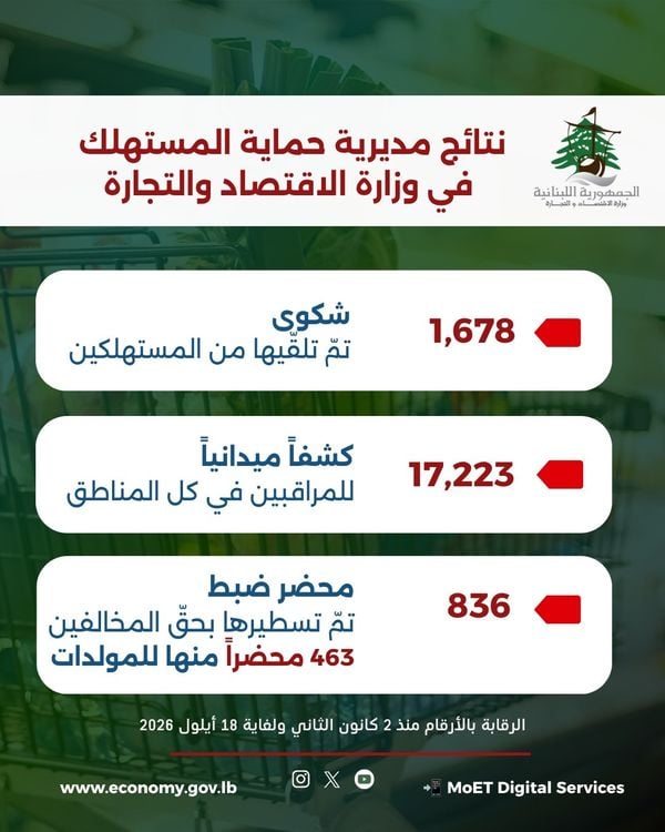 حماية المستهلك تنفّذ أكثر من 17 ألف كشف منذ بداية العام... و836 محضر ضبط بحق المخالفين